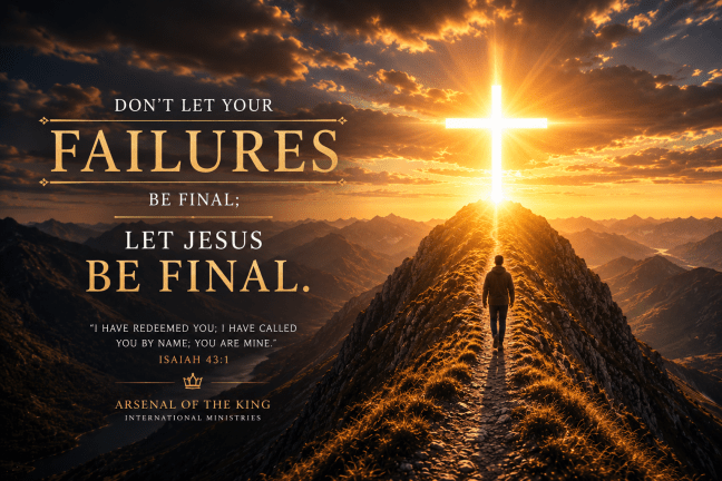 A believer walks along a mountain ridge toward a radiant cross at sunrise, symbolizing redemption, hope, healing, and victory through Jesus Christ.